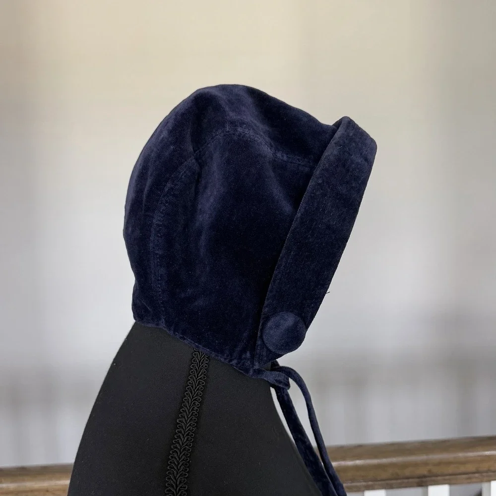 Vintage Emily Jane Made In England Velvet Baby Bonnet Blue Medium Heirloom
